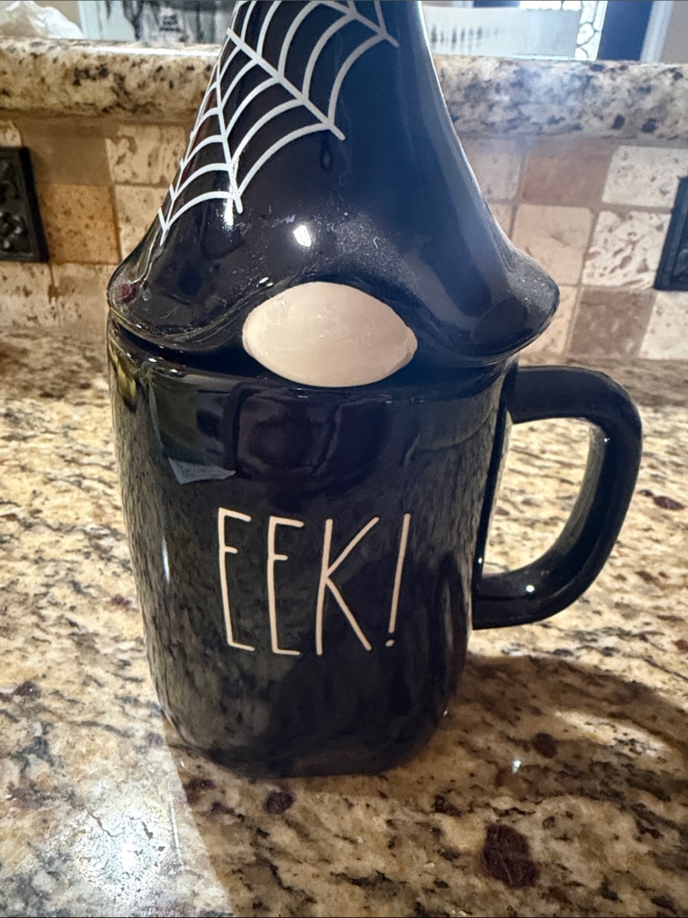 Rae Dunn Black Halloween 'EEK!' Mug with Witch Hat Lid